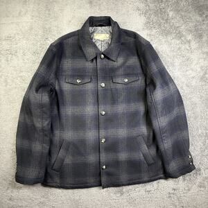 Vintage UTEX Wool Blend Shadow Plaid Jacket Shacket Quilted Dark Blue Gray XXL